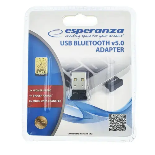Adaptor Bluetooth Dongle v.5.0, nano USB, Esperanza 94686, Negru