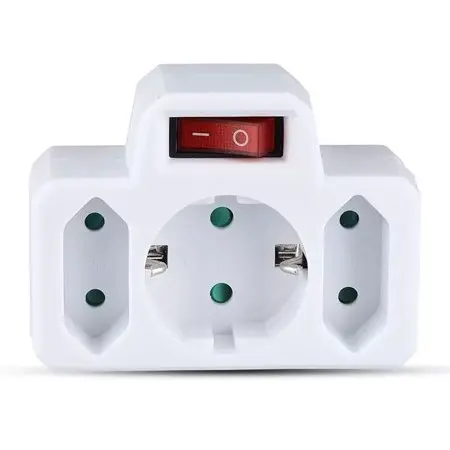 Adaptor cu intrerupator, 3 prize - 1 x schuko 16A max + 2 x EURO - 2 x 2.5A max 3680W, SKU-8788