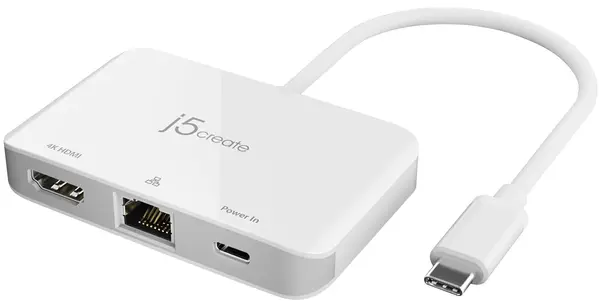 Adaptor de rețea j5create - JCA351, Gigabit, 4K HDMI, USB-C, alb