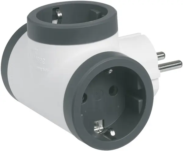 Adaptor Legrand - 694520, 3 prize, în formă de T, 3680 W, alb-gri