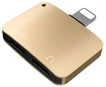 Adaptor Mcdodo Compact Lightning la Dual Port Lightning, audio + incarcare (Auriu)