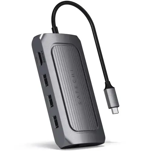 Adaptor Multiport USB-4 Satechi Satechi 8K HDMI 1x8K HDMI/30Hz, USB-C PD 100W, Ethernet, 2xUSB-A 3.2, 1xUSB-A 2.0, Micro/SD, 3.5mm audio (Gri)