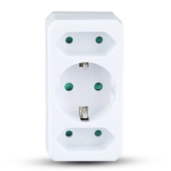 Adaptor priza 3 în 1, 1x Schuko 16A + 2x Euro 2.5A, max 3680W, V-Tac SKU-8784