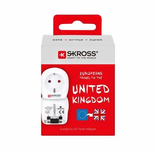 Adaptor priza EU -UK Skross pentru cei calatoresc in tari care folosesc priza standard englez