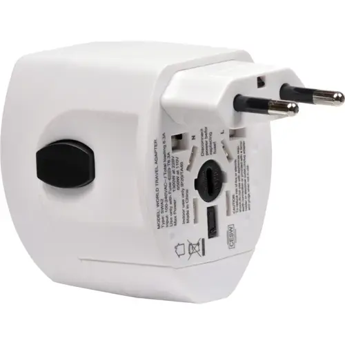 Adaptor universal Spacer, Schuko x 1, conectare Socket Universal tata, USB x 2, 10 A, alb
