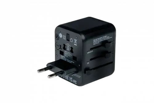 Adaptor universal Verbatim UTA-02, USB-C 20 W, USB-A 18 W, 2 x Schuko (Negru)