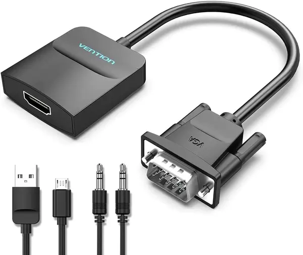 Adaptor Vention - ACNBB, VGA/HDMI + jack 3.5 mm + Micro USB, negru