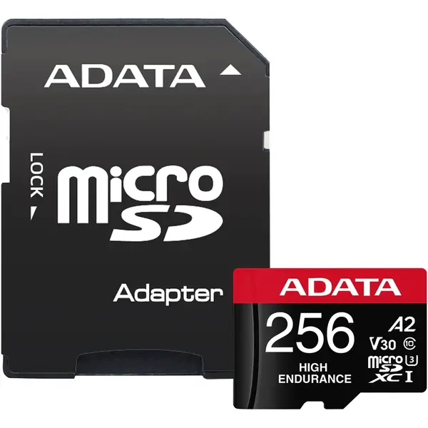 Adata Card de memorie ADATA Endurance, MicroSDXC, 256 GB, UHS-I V30, 100MB/s, Class 10 + Adaptor