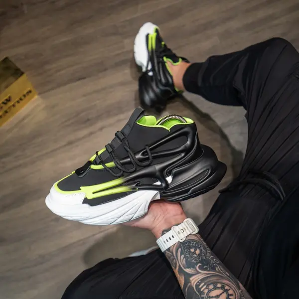 ADIDASI BARBATI SNEAKERS BLACK-GREEN ABBM7(063) (MĂRIME: 44)