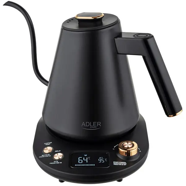 ADLER Cana electrica Adler AD 1349, 900-1100 W, capacitate 1L, 40-100 C, Mentinere caldura, Afisaj LED, Negru