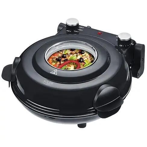 ADLER Cuptor electric pentru pizza Adler AD 6314, 1200 W, 37 x 35 x 17 cm, Piatra ceramica, Negru