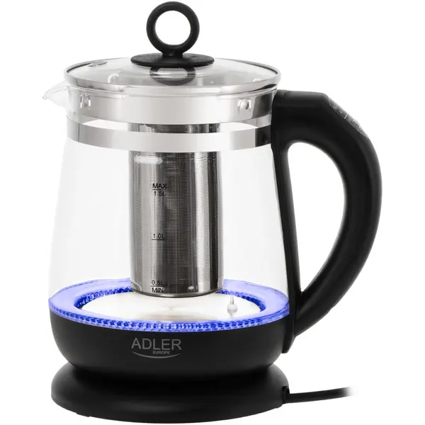 ADLER Fierbator din sticla cu infuzor pentru ceai 1,5 L Adler AD 1299, 2200W, Negru