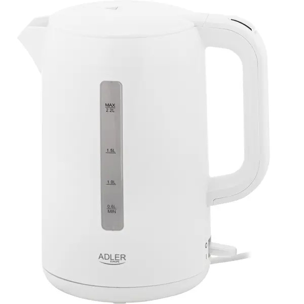 ADLER Fierbator Electric Adler AD 1386, 1850 W, 2,2 L, Plastic, Baza rotativa la 360°, Alb