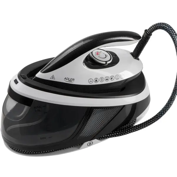 ADLER Statie de Calcat cu Abur Adler AD 5048 Rezervor Apa 1.5L Presiune 8Bar Talpa Ceramica Mod ECO Putere Max 3100W Alb/Negru