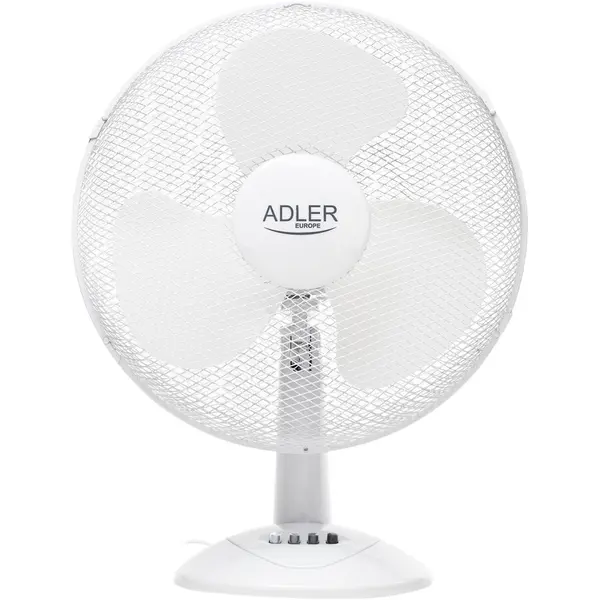 ADLER Ventilator de birou Adler AD 7304, diametru 40 cm, 3 setari de viteza, reglare sus-jos, baza stabila, putere 45 W-90 W, Alb