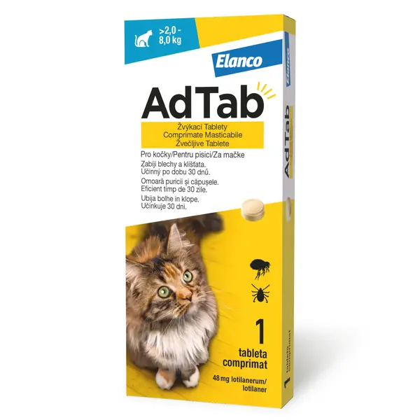 ADTAB, deparazitare externă pisici, comprimate masticabile ADTAB, deparazitare externă pisici, (2 - 8kg), comprimate masticabile, 48mg x 1buc