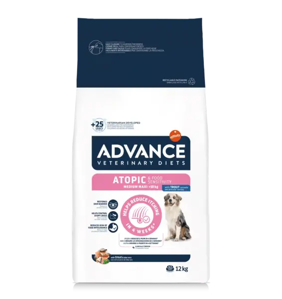 ADVANCE Veterinary Diets Dog Atopic Care, dietă veterinară, hrană uscată câini, afecțiuni dermatologice ADVANCE Veterinary Diets Atopic Medium/Maxi, M-L, dietă veterinară câini, hrană uscată, afecțiuni dermatologice, 12kg