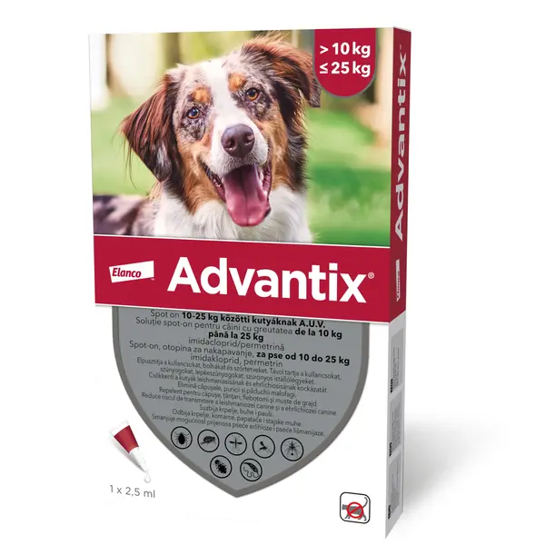 ADVANTIX, deparazitare externă câini, pipetă repelentă ADVANTIX 250, deparazitare externă câini, pipetă repelentă, M(10 - 25kg), 1buc