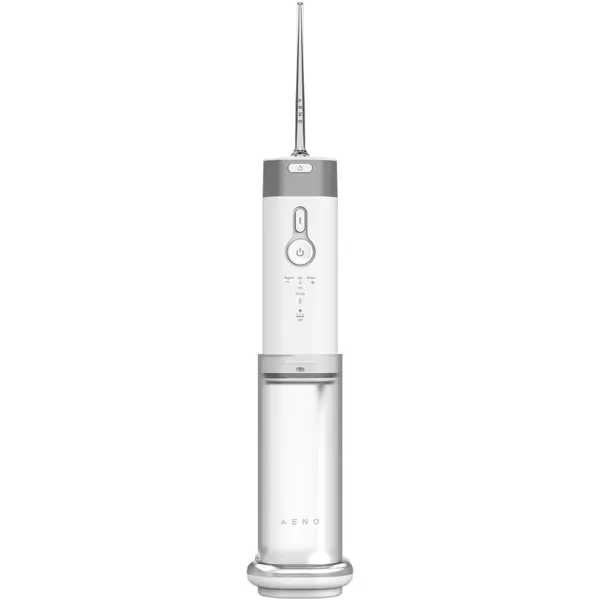 AENO Irigator bucal AENO ADI0002, 5 moduri de curatare, Portabil, Presiune 140 PSI, Functie memorie, 100 zile autonomie, Rezervor 200 ml, Baterie 2500 mAh, 3 duze incluse, indicator LED, Alb