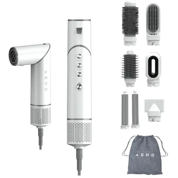 AENO Uscator de par si aparat de coafat AENO HS1 AHS0001, 1200W, 4 viteze, 4 niveluri, 7 accesorii, Ionic, Alb