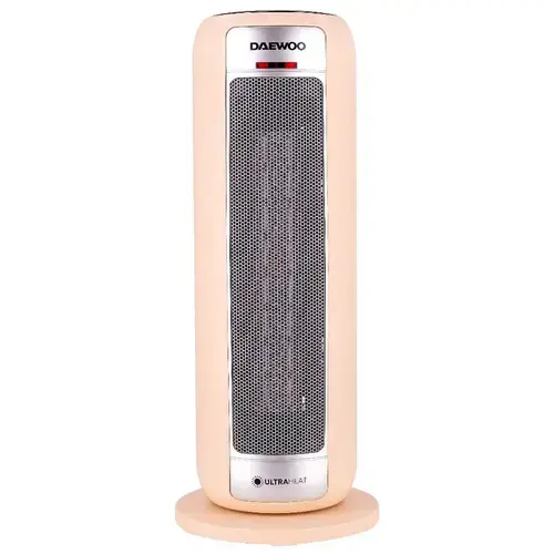 Aeroterma ceramica Daewoo, putere 2200 W, 2 trepte de putere, Siguranta termica, Protectie la supraincalzire, Functie oscilare, Display LED, Telecomanda, Indicator luminos, Maner transport (Crem)
