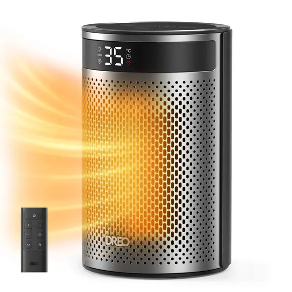 - Aeroterma Dreo Atom 416, 1500W, Heater Ceramica, Termostat, Timer 12h, Display LED, Eco Mode, Silentios, Mod Eco, Telecomanda, Negru&Argintiu