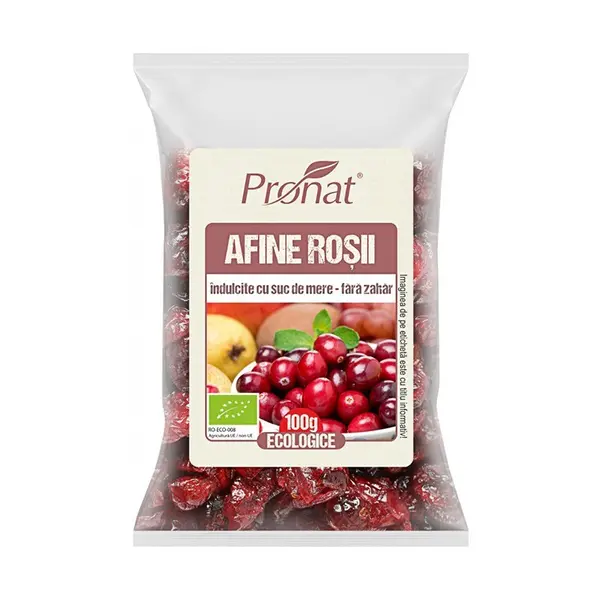 Afine Rosii Bio Indulcite cu Suc de Mere, 100 g