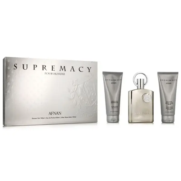 Afnan Supremacy Argint Set cadou pentru bărbați Volum EDP 100ml + 100ml balsam după ras + 100ml gel de duș