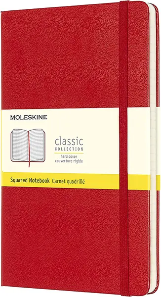 Agenda cu coperti tari Moleskine Classic Squared - Rosie, file cu patratele