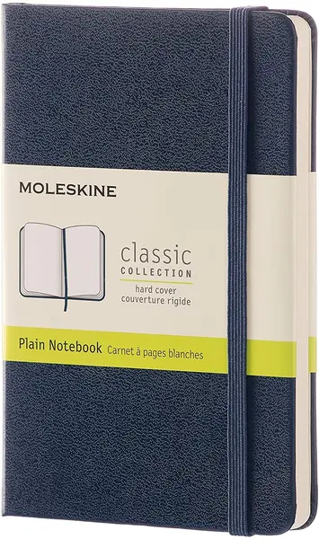 Agenda de buzunar cu coperti tari Moleskine Classic Plain - Albastra, file albe