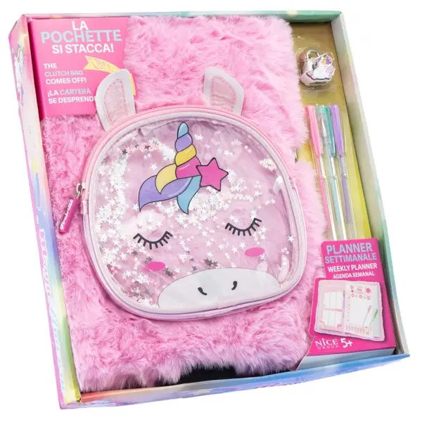 Agenda gigant, cu coperta pufoasa si poseta detasabila, Nice, Girabrilla, Unicorn Magic