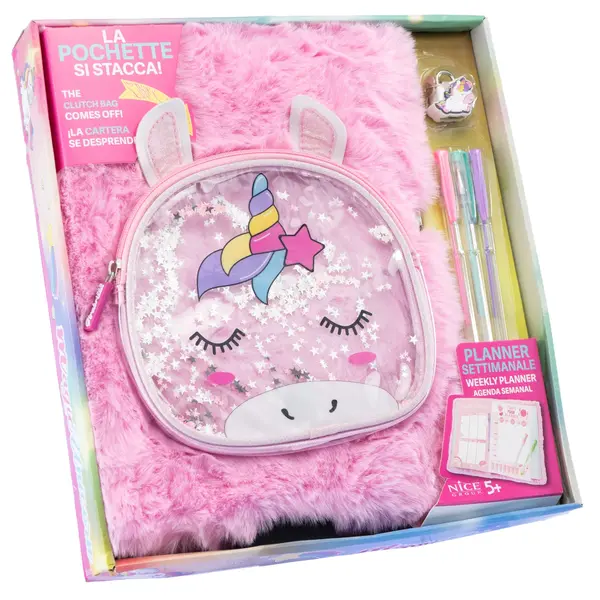 Agenda gigant Girabrilla - Unicorn Magic, cu coperta pufoasa si poseta detasabila