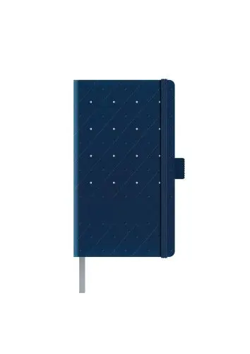 Agenda nedatata A5 Castelli, coperta rigida bleumarin/argintiu, elastic bleumarin, dictando ivory, cutie eleganta neagra