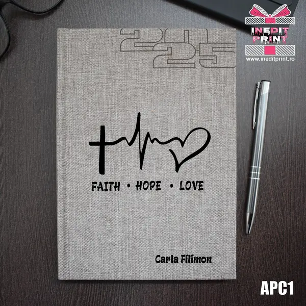 Agenda personalizata 2025 Faith Hope Love APC1 DELUXE PREMIUM, BEJ FIORANO