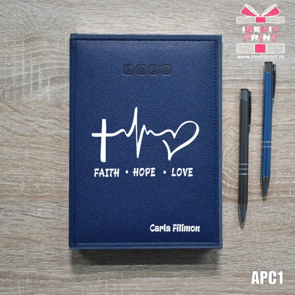 Agenda personalizata 2025 Faith Hope Love APC1 DELUXE PREMIUM, ALBASTRU-ALGHERO
