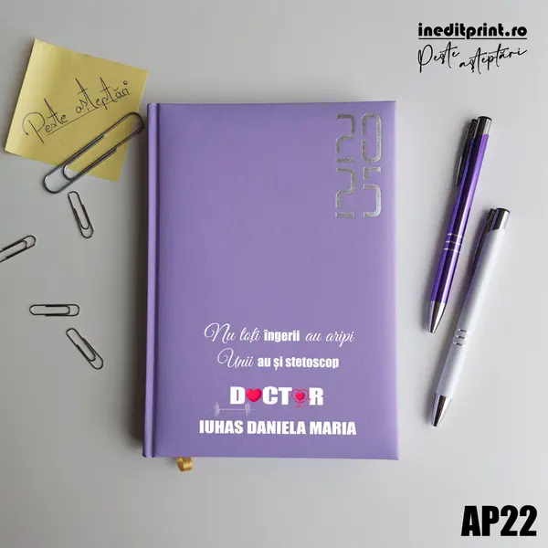 Agenda personalizata 2025 Ingeri cu stetoscop AP22 DATATA RT, LILA
