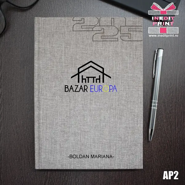 Agenda personalizata 2025 Logo + Nume AP2 BEJ FIORANO, DELUXE PREMIUM