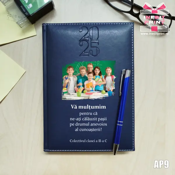 Agenda personalizata 2025 Multumiri AP9 ALBASTRU, DELUXE H