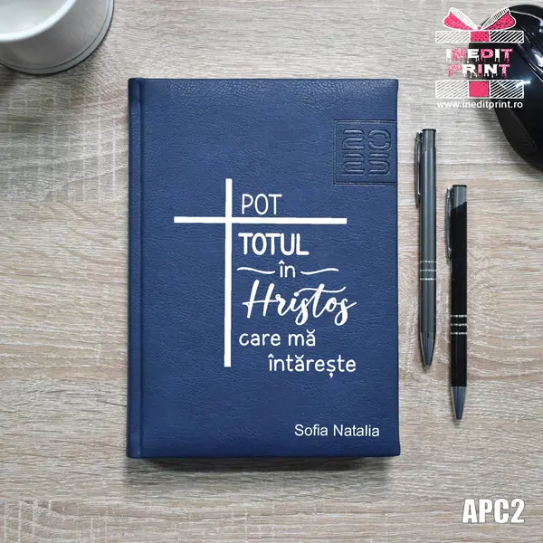 Agenda personalizata 2025 Pot totul in Hristos APC2 DELUXE PREMIUM, ALBASTRU CHIAVENNA