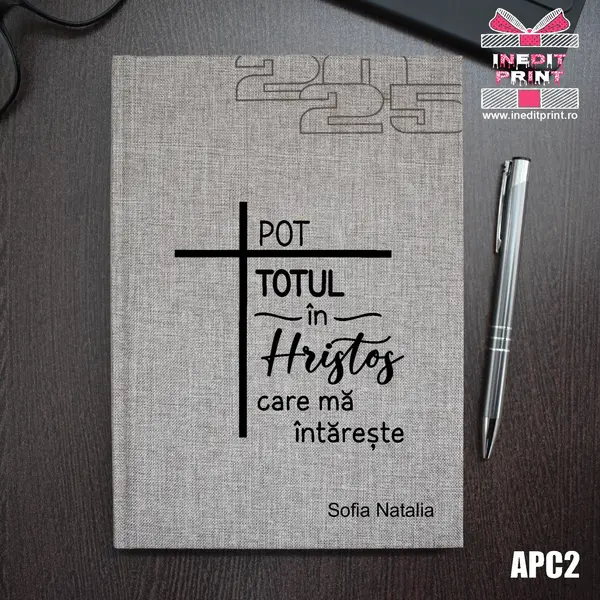 Agenda personalizata 2025 Pot totul in Hristos APC2 DELUXE PREMIUM, BEJ FIORANO
