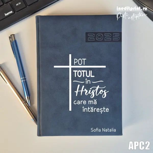 Agenda personalizata 2025 Pot totul in Hristos APC2 DELUXE PREMIUM, ALBASTRU TEANO
