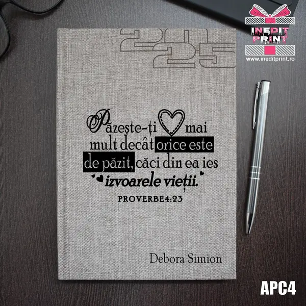 Agenda personalizata 2025 Proverbe 4:23 APC4 DELUXE PREMIUM, BEJ FIORANO