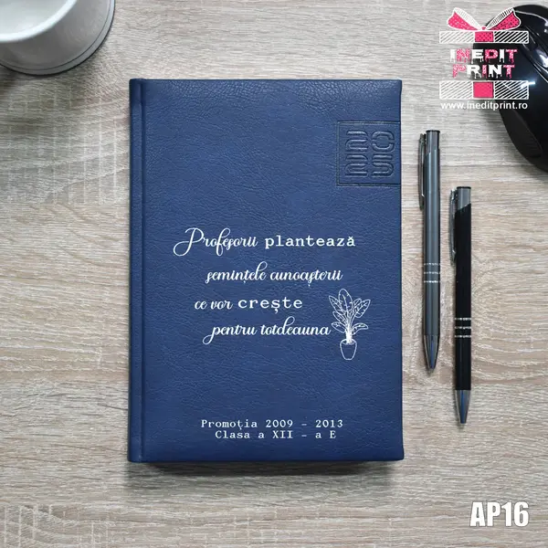 Agenda personalizata 2025 Semintele cunoasterii AP16 ALBASTRU CHIAVENNA, DELUXE PREMIUM