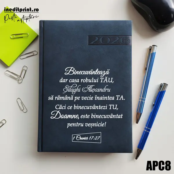 Agenda personalizata 2026 1 Cronici 17:27 APC8 DELUXE PREMIUM, Teano Albastru Inchis