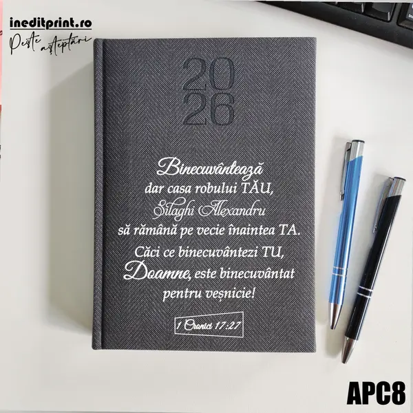 Agenda personalizata 2026 1 Cronici 17:27 APC8 DELUXE PREMIUM, Bard Gri