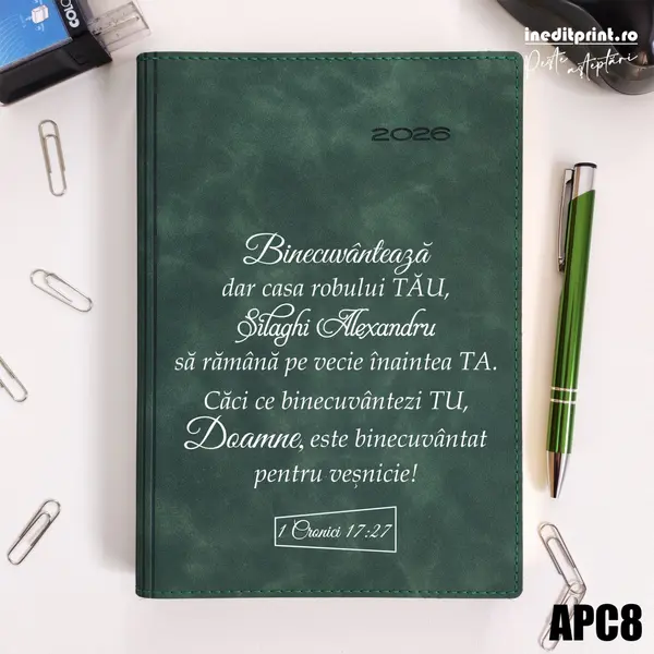 Agenda personalizata 2026 1 Cronici 17:27 APC8 DELUXE PREMIUM, Chia Suple Verde