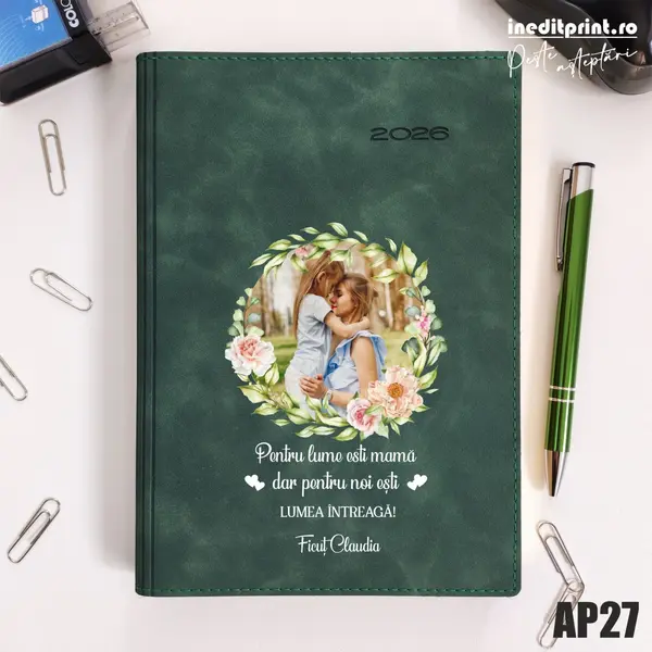 Agenda personalizata 2026 - 8 Martie AP27 DELUXE PREMIUM, Chia Suple Verde