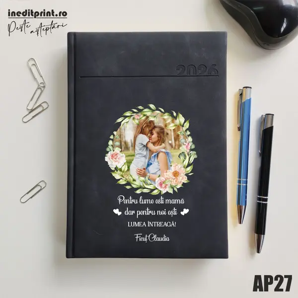 Agenda personalizata 2026 - 8 Martie AP27 DELUXE PREMIUM, Chia Negru