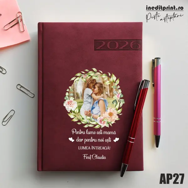 Agenda personalizata 2026 - 8 Martie AP27 DELUXE PREMIUM, Teano Bordo