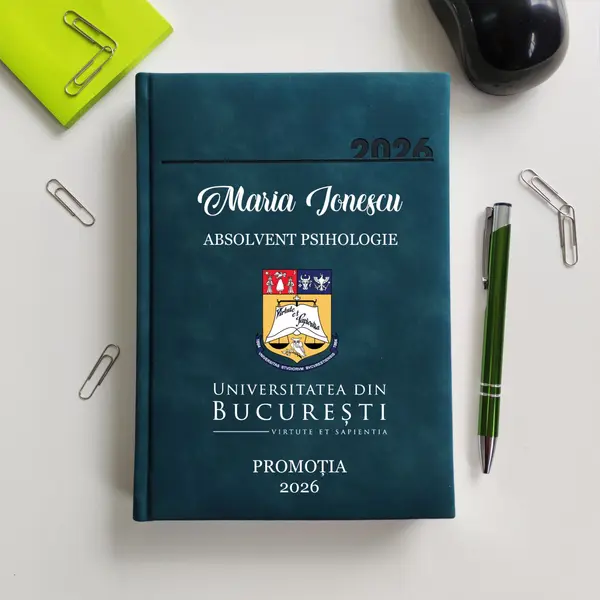 Agenda personalizata 2026 absolvent AP47 DELUXE PREMIUM, Chia Verde Petrol